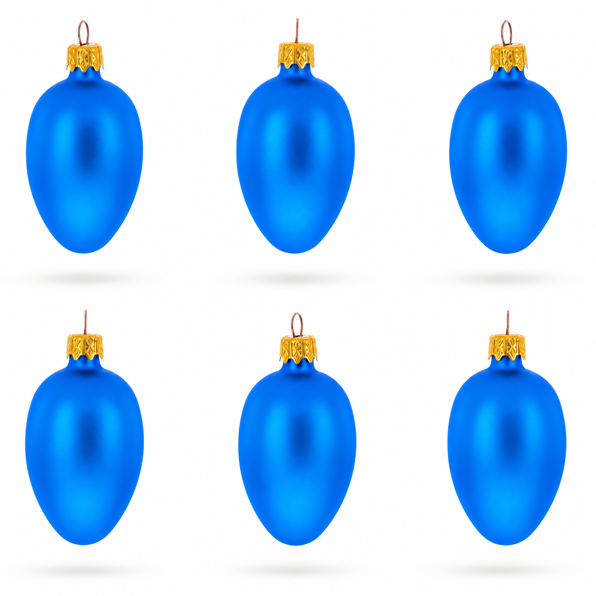Set of 6 Matte Blue  Mini Glass Egg Ornaments 2.9 Inches