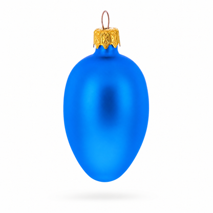 Set of 6 Matte Blue  Mini Glass Egg Ornaments 2.9 Inches