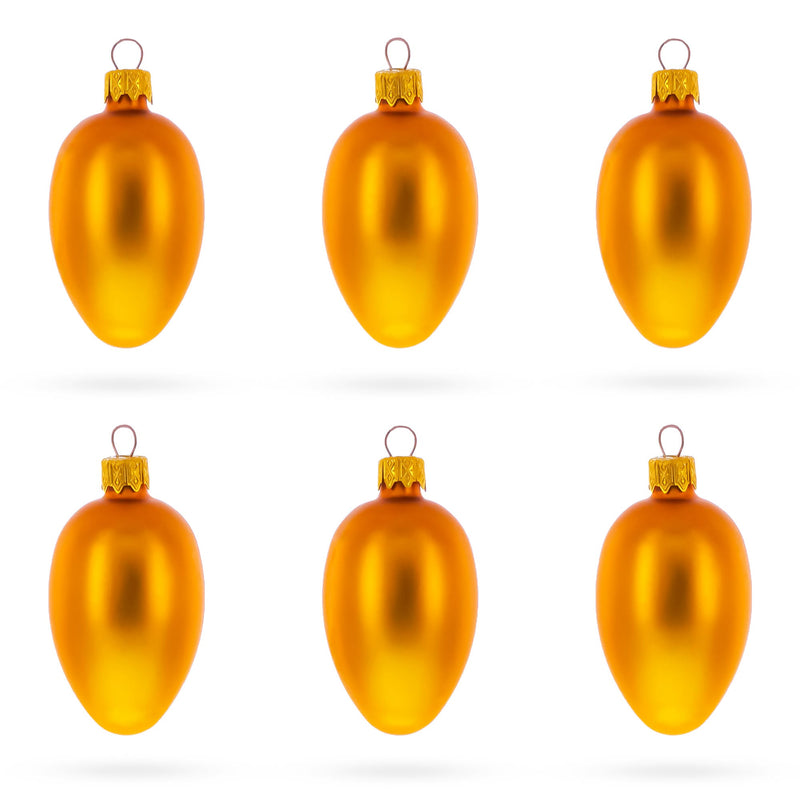 Set of 6 Matte Gold Mini Glass Egg Ornaments 2.9 Inches