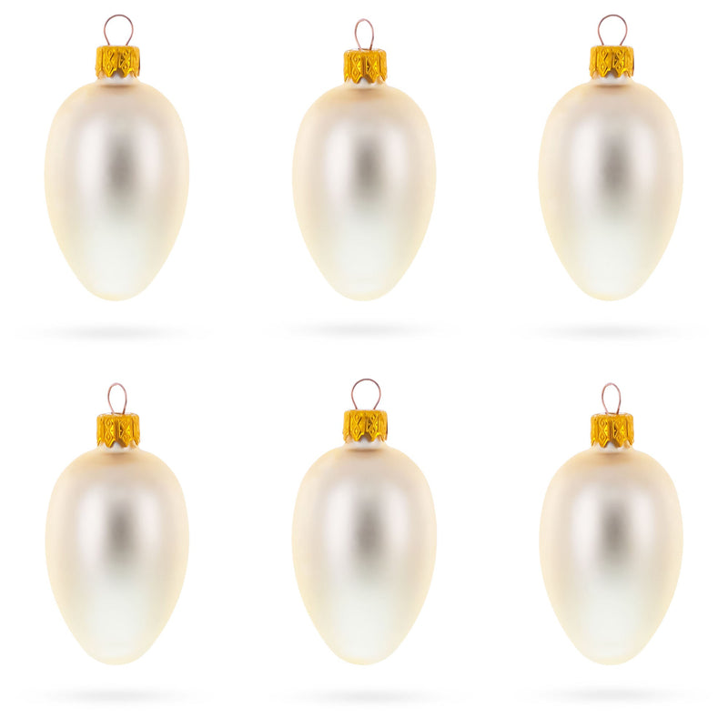 Set of 6 Champagne Mini Glass Egg Ornaments 2.9 Inches