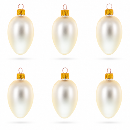 Set of 6 Champagne Mini Glass Egg Ornaments 2.9 Inches
