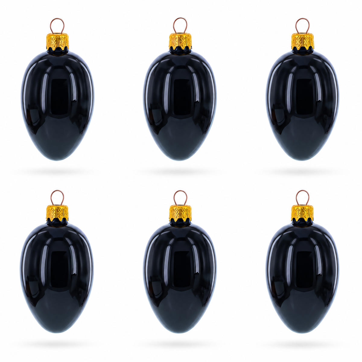 Set of 6 Black Mini Glass Egg Ornaments 2.9 Inches