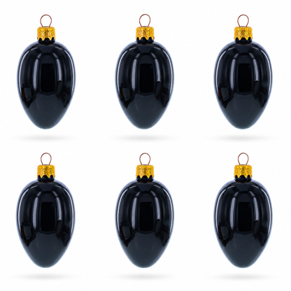 Set of 6 Black Mini Glass Egg Ornaments 2.9 Inches