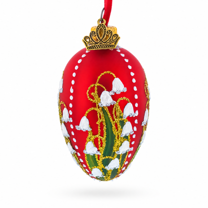 Lilies of the Valley Royal Mini Red Glass Egg Ornament 2.9 Inches