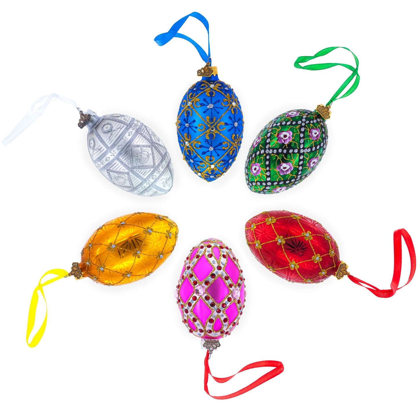 Bejeweled Trellis on Pink Glass Egg Christmas Ornament 4 Inches
