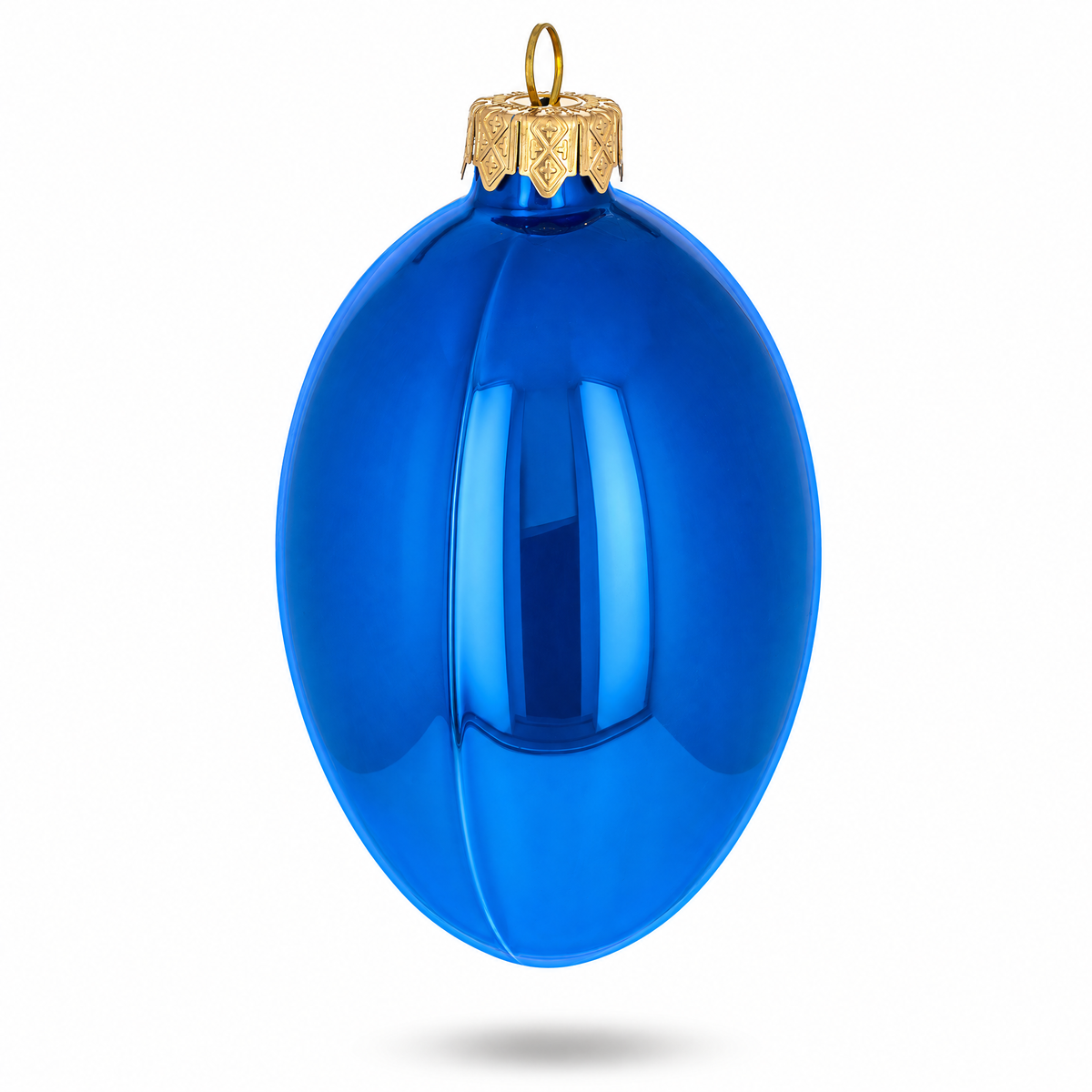 Set of 6 Blue Glossy Glass Egg Ornaments 4 Inches