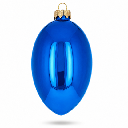 Set of 6 Blue Glossy Glass Egg Ornaments 4 Inches