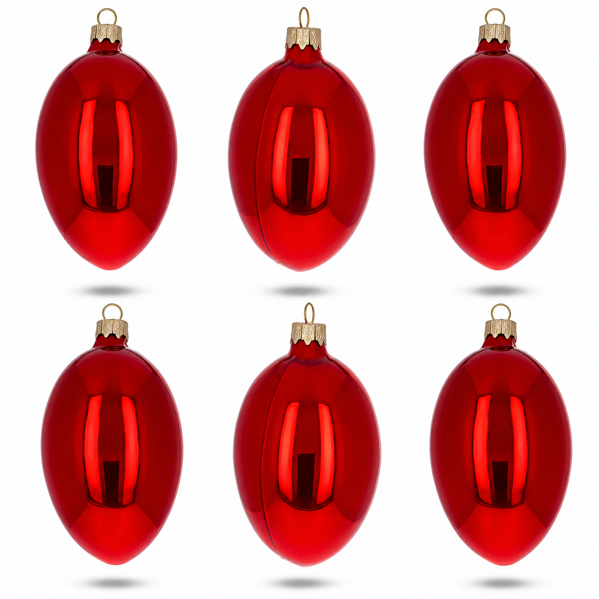 Set of 6 Red Glossy Glass Egg Ornaments 4 Inches