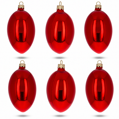 Set of 6 Red Glossy Glass Egg Ornaments 4 Inches