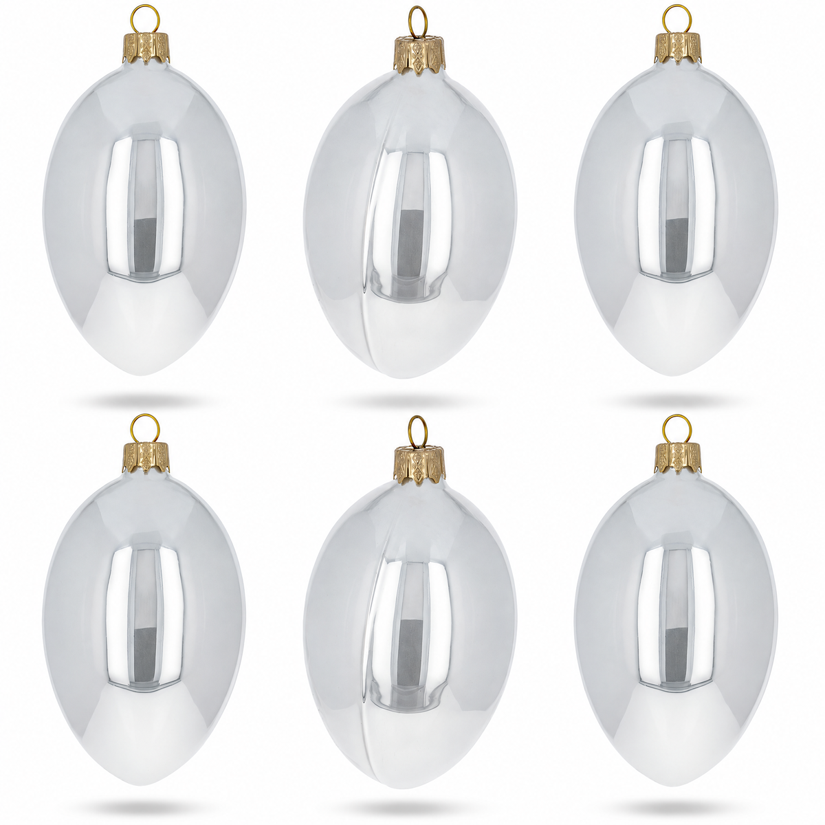 Set of 6 White Glossy Glass Egg Ornaments 4 Inches