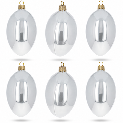 Set of 6 White Glossy Glass Egg Ornaments 4 Inches