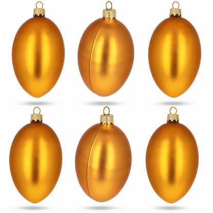 Set of 6 Orange Matte Glass Egg Ornaments 4 Inches