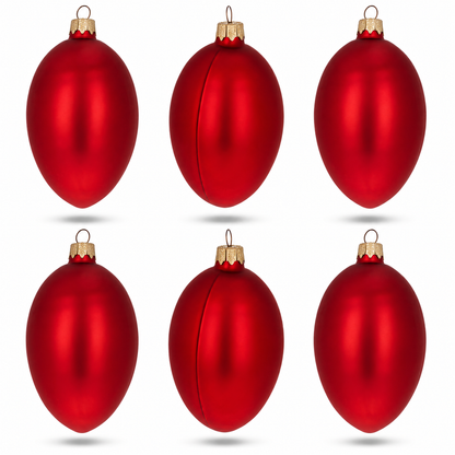 Set of 6 Red Matte Glass Egg Ornaments 4 Inches