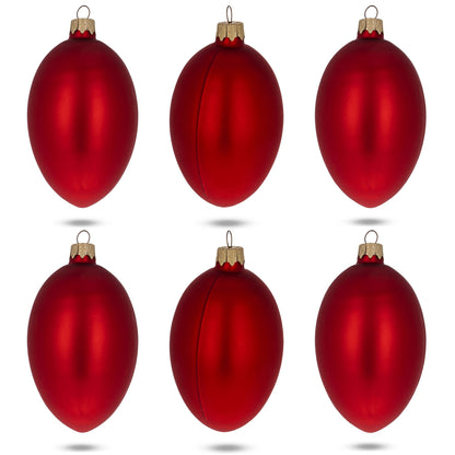 Set of 6 Red Matte Glass Egg Ornaments 4 Inches