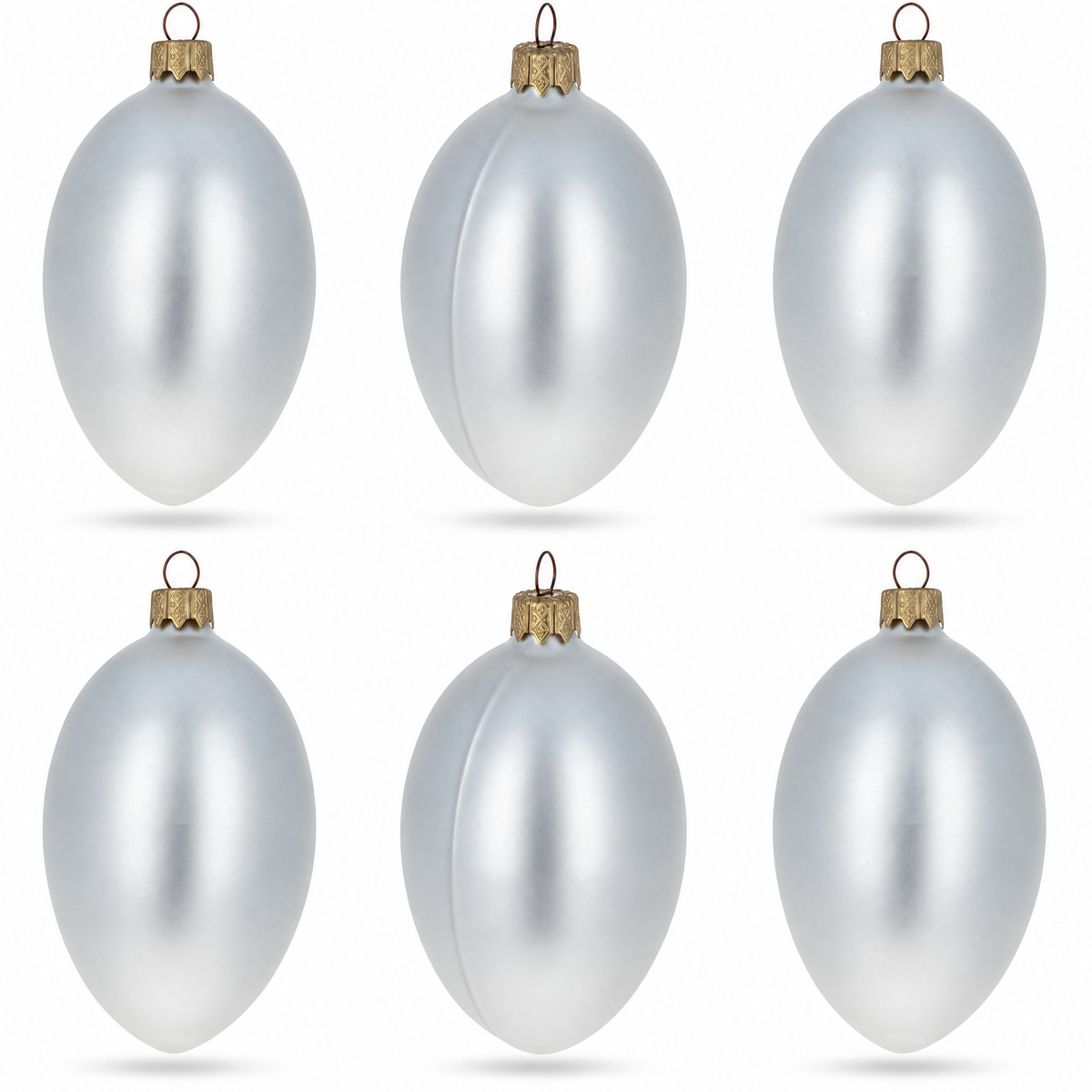Set of 6 White Matte Glass Egg Ornaments 4 Inches