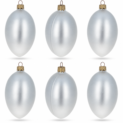 Set of 6 White Matte Glass Egg Ornaments 4 Inches