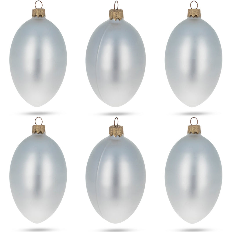 Set of 6 White Matte Glass Egg Ornaments 4 Inches