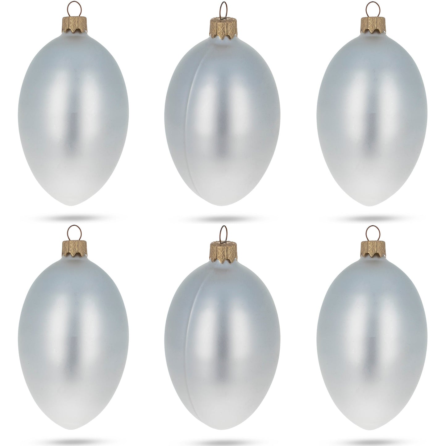 Set of 6 White Matte Glass Egg Ornaments 4 Inches