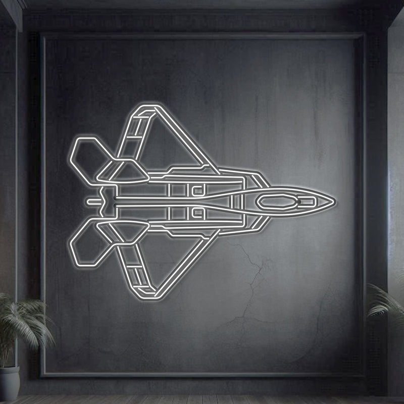 F-22 Raptor Top Metal Neon Aircraft Wall Art - NCN0040, top view