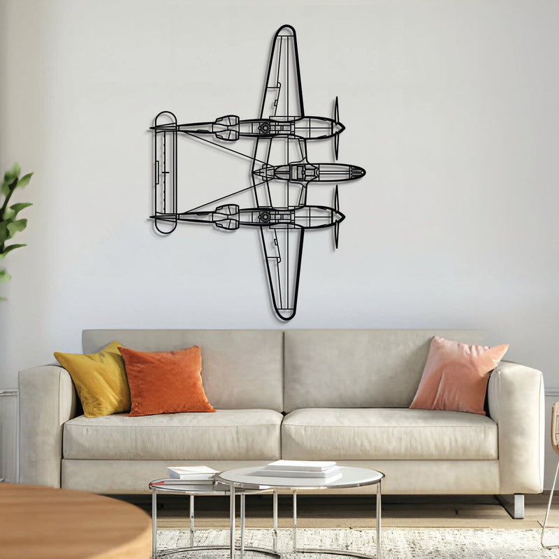 P-38 Lightning Top Metal Aircraft Wall Art - NCP0236, top view