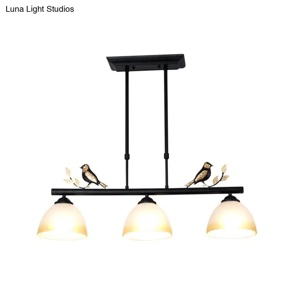 Lodge black bird dome pendant island lamp with milky glass kitchen