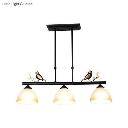 Lodge black bird dome pendant island lamp with milky glass kitchen