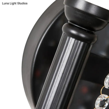 Lodge black fabric drum wall lamp bedroom crystal bead detail