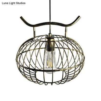Lodge rust & aged brass lantern design pendant light kitchen cage