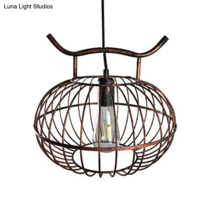 Lodge rust & aged brass lantern design pendant light kitchen cage