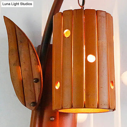 Lodge style brown wooden wall lamp corridor leaf lantern 220v-240v