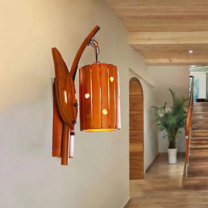 Lodge style brown wooden wall lamp corridor leaf lantern 220v-240v