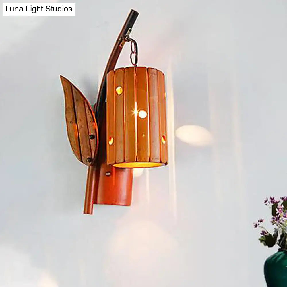 Lodge style brown wooden wall lamp corridor leaf lantern 220v-240v