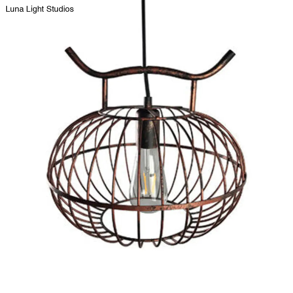 DecorBites™ Lodge Style Metal Pendant Light with Hanging Lantern Design - Rust/Aged Brass Finish