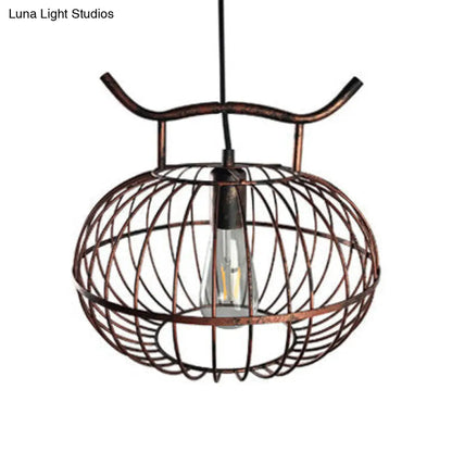 DecorBites™ Lodge Style Metal Pendant Light with Hanging Lantern Design - Rust/Aged Brass Finish