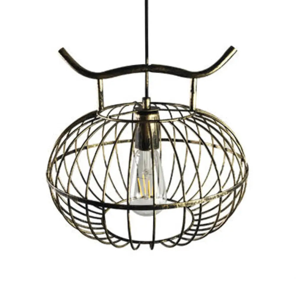 DecorBites™ Lodge Style Metal Pendant Light with Hanging Lantern Design - Rust/Aged Brass Finish
