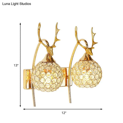 Lodge white and chrome deer wall sconce crystal dome shade bedroom