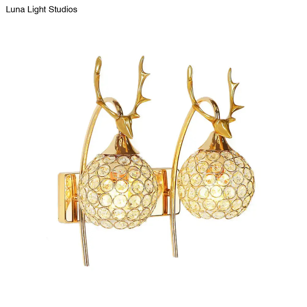 Lodge white and chrome deer wall sconce crystal dome shade bedroom