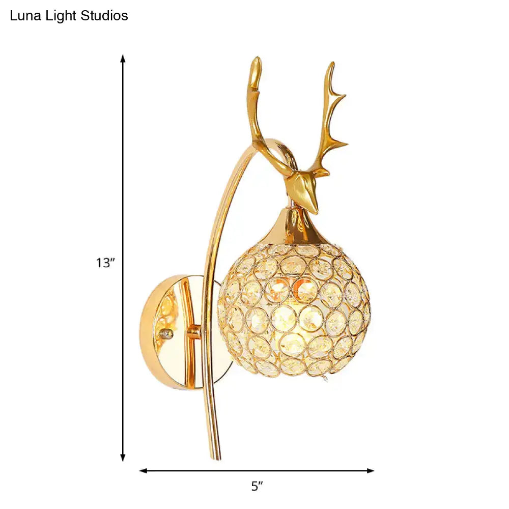 Lodge white and chrome deer wall sconce crystal dome shade bedroom