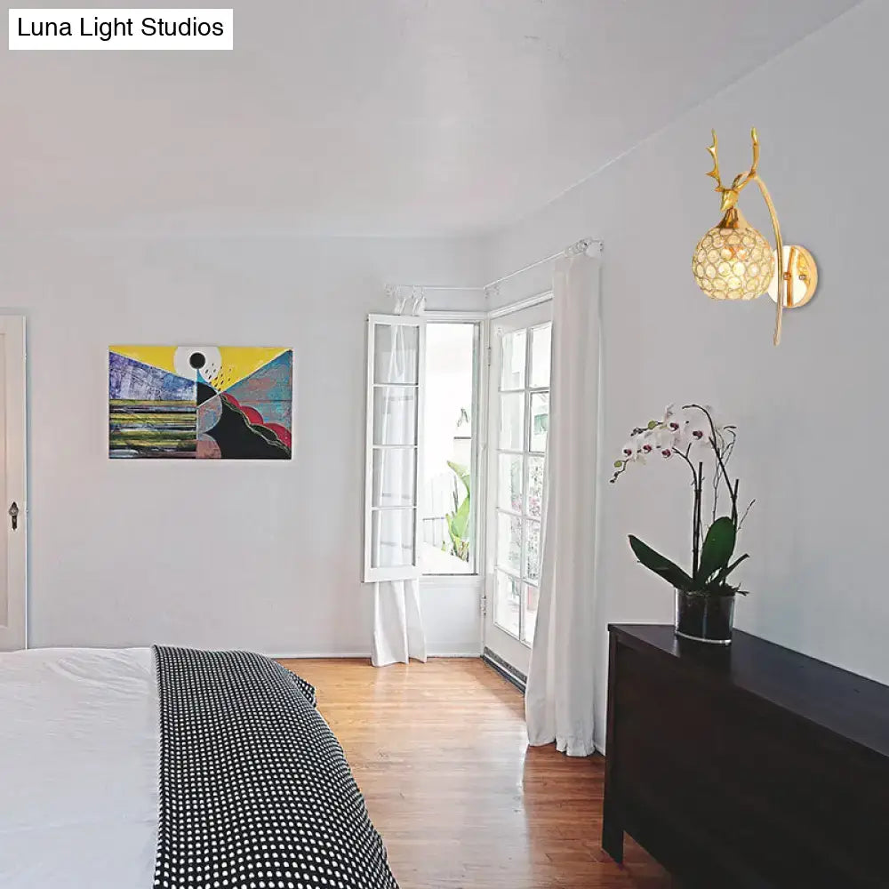 Lodge white and chrome deer wall sconce crystal dome shade bedroom