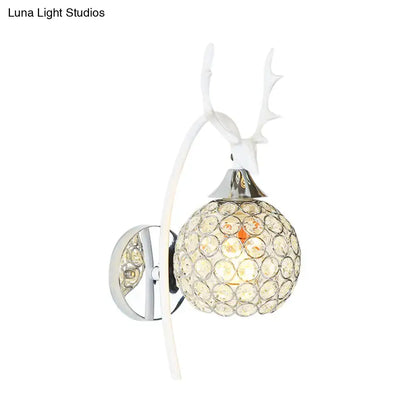 Lodge white and chrome deer wall sconce crystal dome shade bedroom