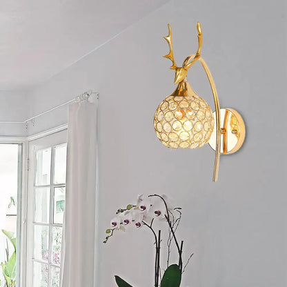 Lodge white and chrome deer wall sconce crystal dome shade bedroom