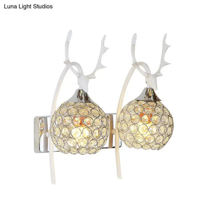 Lodge white and chrome deer wall sconce crystal dome shade bedroom