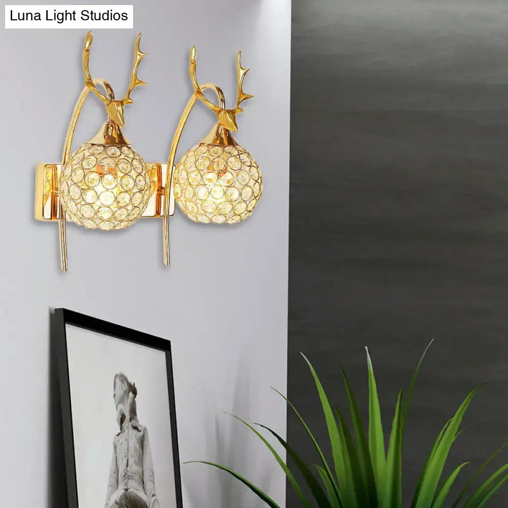 Lodge white and chrome deer wall sconce crystal dome shade bedroom