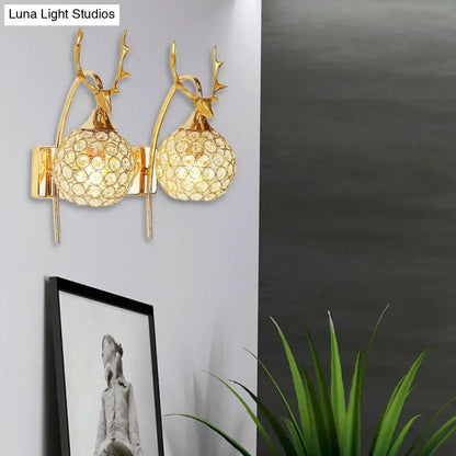 Lodge white and chrome deer wall sconce crystal dome shade bedroom