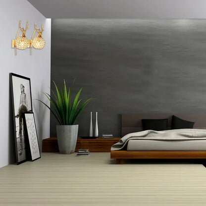 Lodge white and chrome deer wall sconce crystal dome shade bedroom
