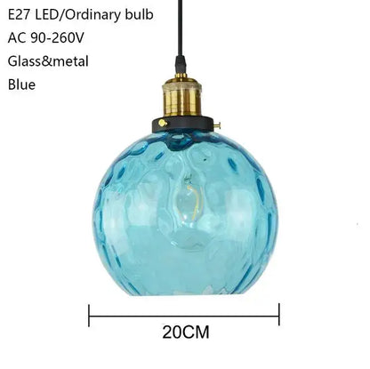 Loft blue glass pendant light – kitchen textured brass lamp