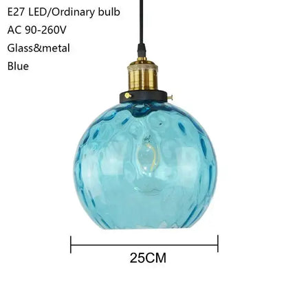 Loft blue glass pendant light – kitchen textured brass lamp