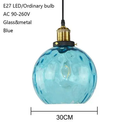 Loft blue glass pendant light – kitchen textured brass lamp
