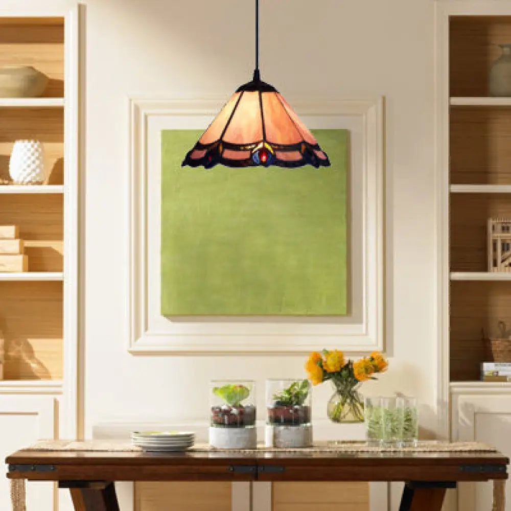 DecorBites™ Loft Tiffany Purple Glass Cone Suspension Pendant Light for Living Room