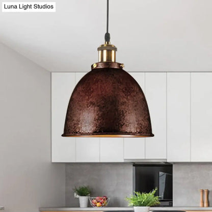 DecorBites™ Lonie - Antique Antique Style Dome Pendant Lamp 1 Light Wrought Iron Hanging Light Fixture with Cord in Black/Rust